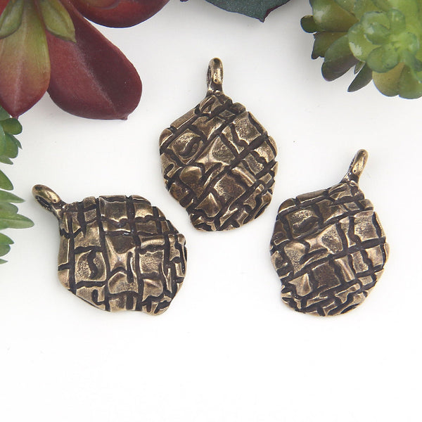 Bronze Organic Domed Textured Pendant Charms, Freeform ABstract Charms, Jewelry Supplies, 3 pieces // ABCh-046