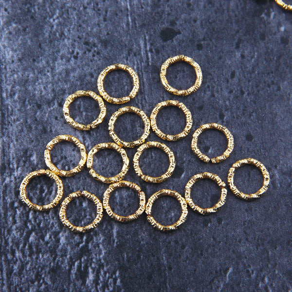 Open Jump Ring, Twisted Jump Rings, Shiny Gold Rings, 15 pcs, 10 mm // GF-192