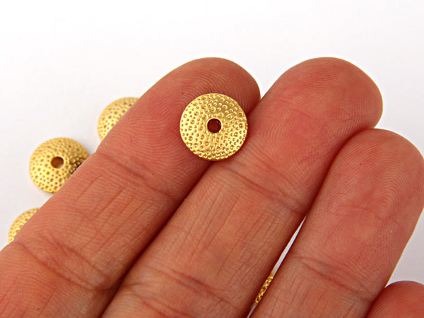 Spongy Round Disc Beads, Gold Plated, 10 pieces // GB-083